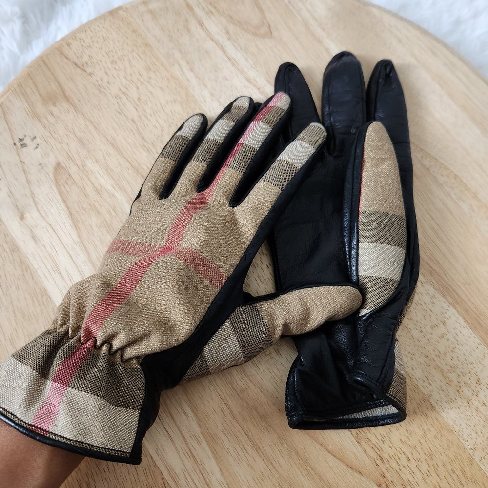 Burberry Tan and Black Checkered Gloves
